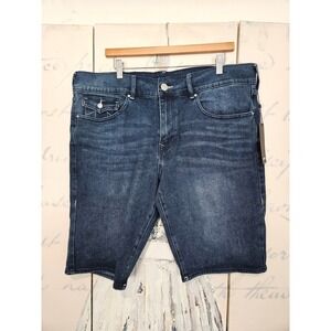 True Religion Ricky Relaxed Straight Denim Shorts Dark Lagoon Wash Mens 38